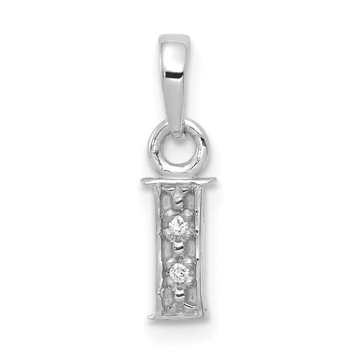 14K Solid White Gold Diamond Letter I Initial Necklace - Picture 11 of 12
