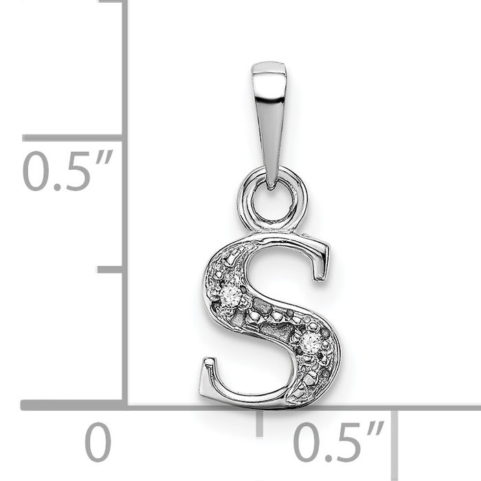 14K Solid White Gold Diamond Dainty Letter S Initial Name Monogram Necklace Chain Pendant Charm