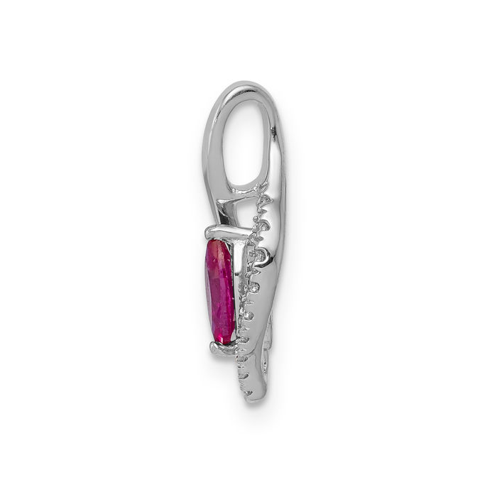 14K Solid White Gold Diamond Marquise Red Ruby Necklace Charm Gemstone Pendant