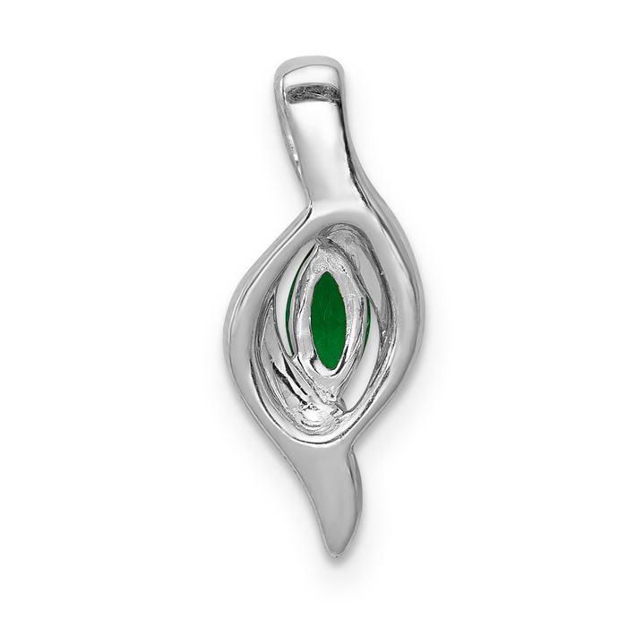 14K Solid White Gold Diamond Marquise Green Emerald Necklace Charm Gemstone Pendant