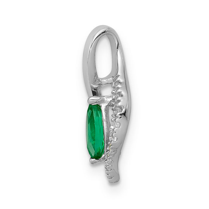 14K Solid White Gold Diamond Marquise Green Emerald Necklace Charm Gemstone Pendant