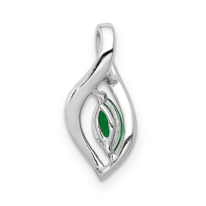 14K Solid White Gold Diamond Marquise Green Emerald Necklace Charm Gemstone Pendant