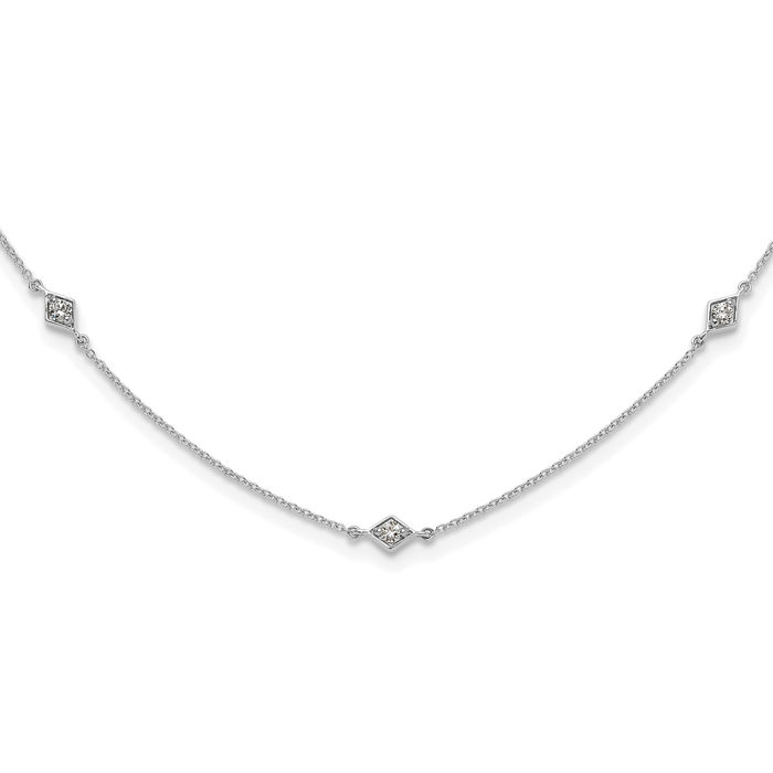 14K Solid White Gold Diamond Multi Station Chain Necklace