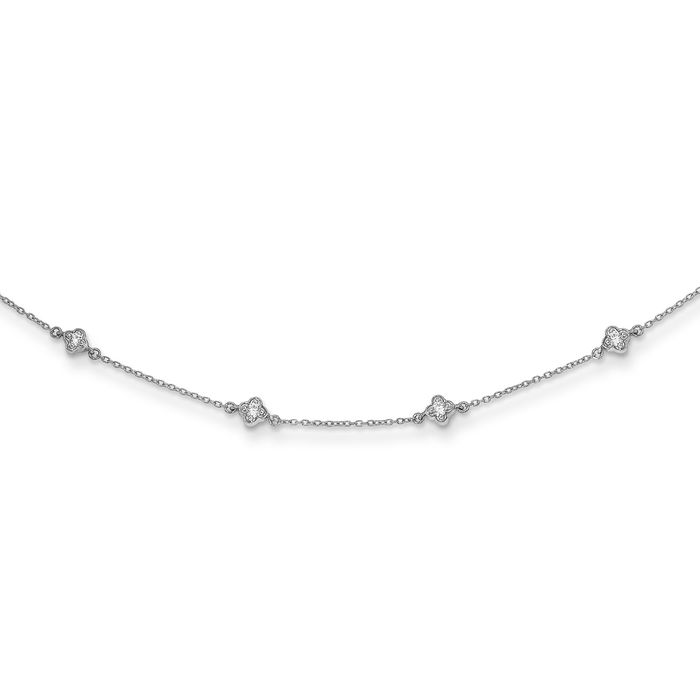 14K Solid White Gold Diamond Multi Station Chain Necklace