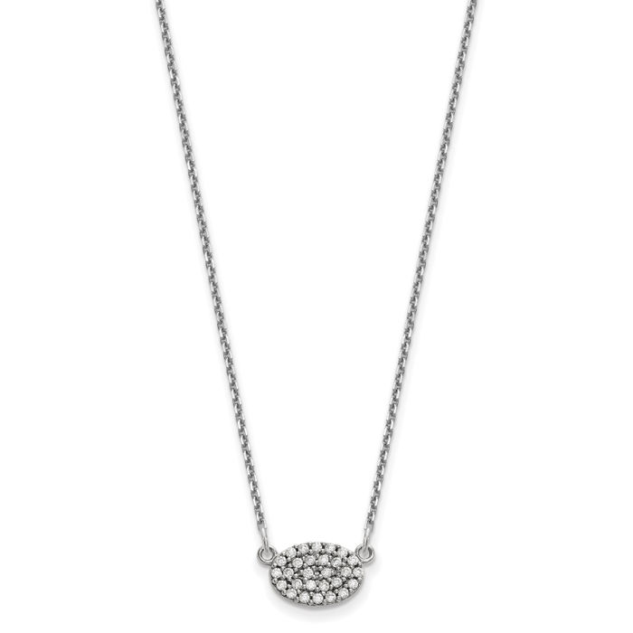 14K Solid White Gold Diamond Oval Chain Geometric Necklace