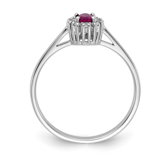 14K Solid White Gold Diamond Oval Ruby Halo Ring - Picture 9 of 60