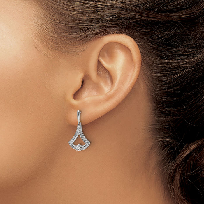 14K Solid White Gold Diamond Post Drop Dangle Earrings