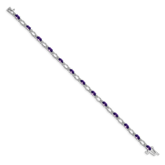 14K Solid White Gold Diamond Purple Amethyst Chain Gemstone Tennis Bracelet