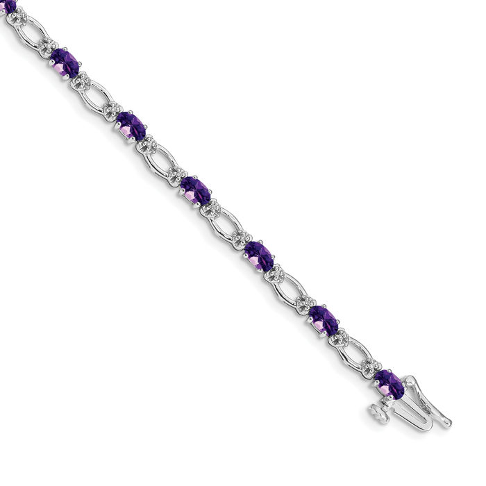 14K Solid White Gold Diamond Amethyst Tennis Bracelet - Picture 7 of 12