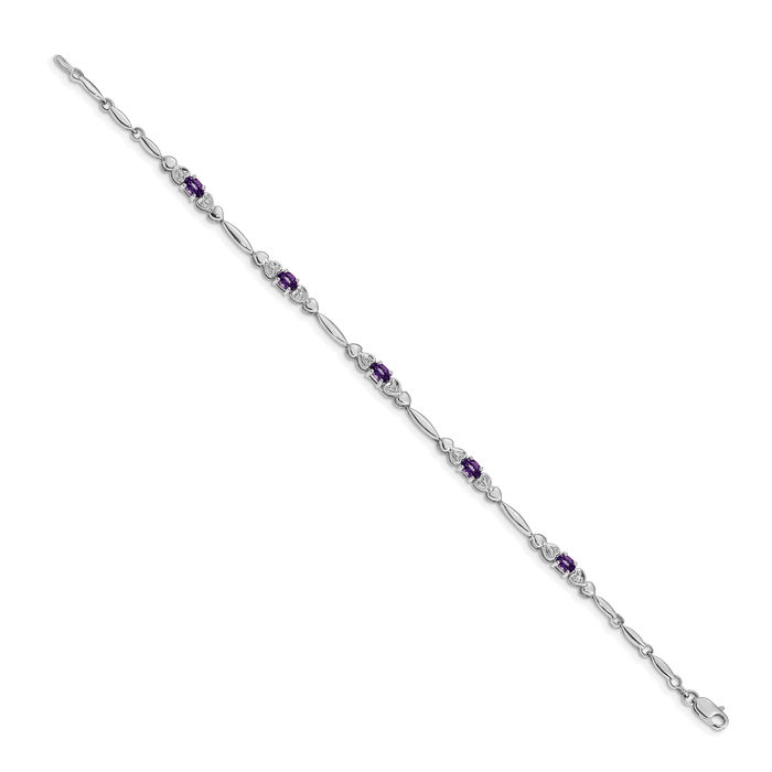 14K Solid White Gold Diamond Purple Amethyst Chain Gemstone Tennis Bracelet