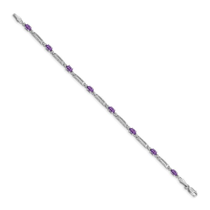 14K Solid White Gold Diamond Purple Amethyst Chain Gemstone Tennis Bracelet