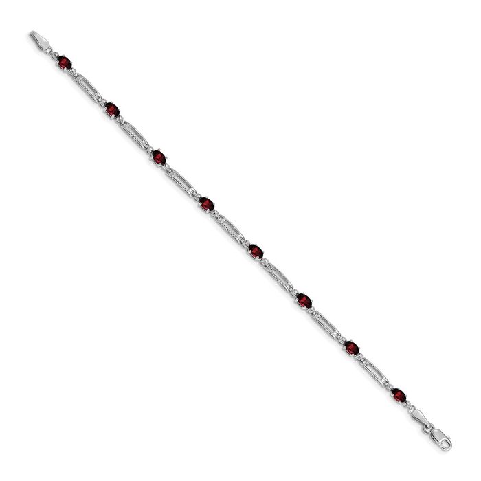 14K Solid White Gold Diamond Red Garnet Chain Gemstone Tennis Bracelet