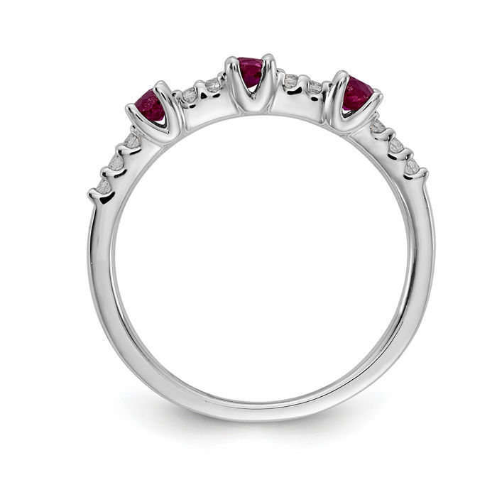 14K Solid White Gold Diamond Ruby 3 Stone Wedding Ring - Picture 9 of 60