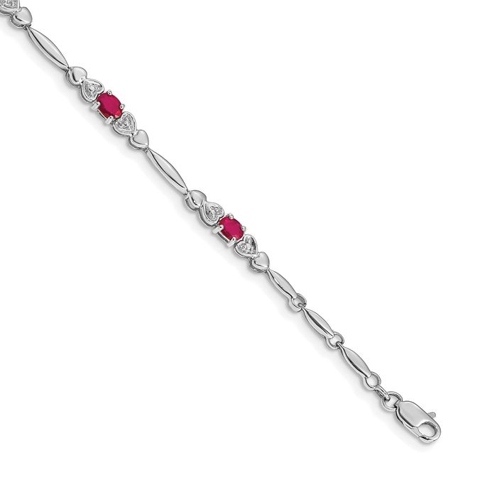 14K Solid White Gold Diamond Ruby Tennis Bracelet - Picture 7 of 12