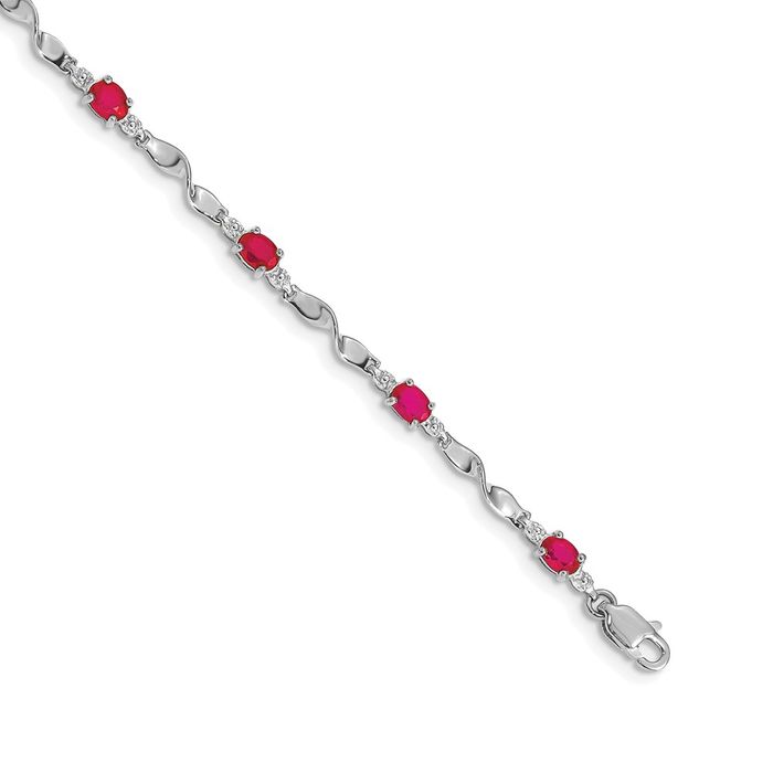14K Solid White Gold Diamond Ruby Tennis Bracelet - Picture 7 of 12