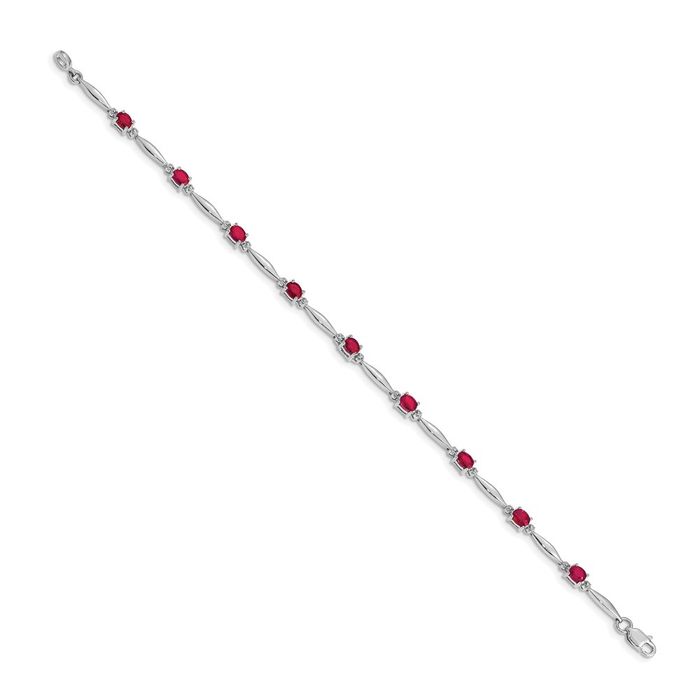 14K Solid White Gold Diamond Red Ruby Chain Gemstone Tennis Bracelet