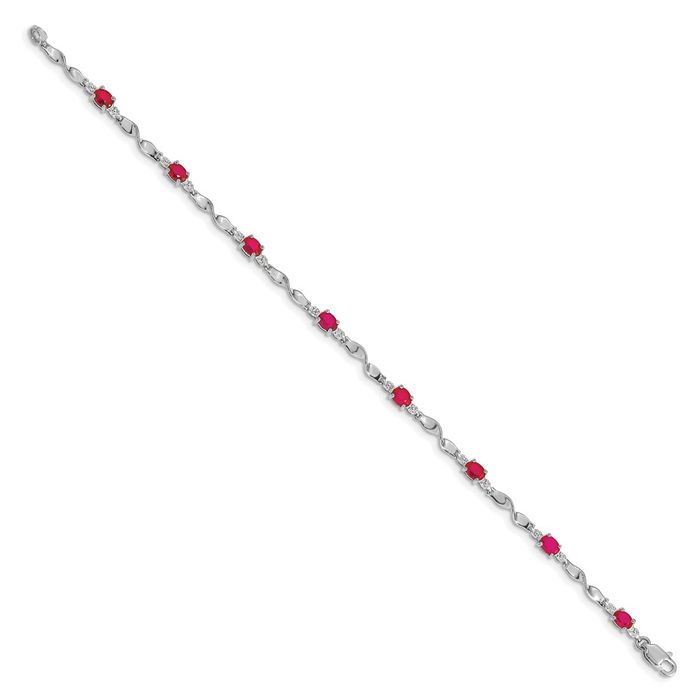 14K Solid White Gold Diamond Ruby Tennis Bracelet - Picture 8 of 12