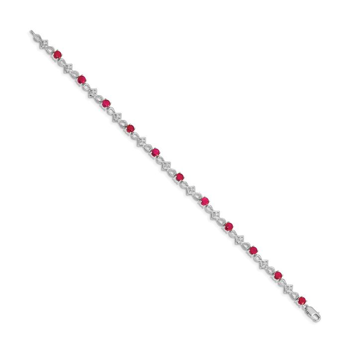 14K Solid White Gold Diamond Red Ruby Chain Gemstone Tennis Bracelet
