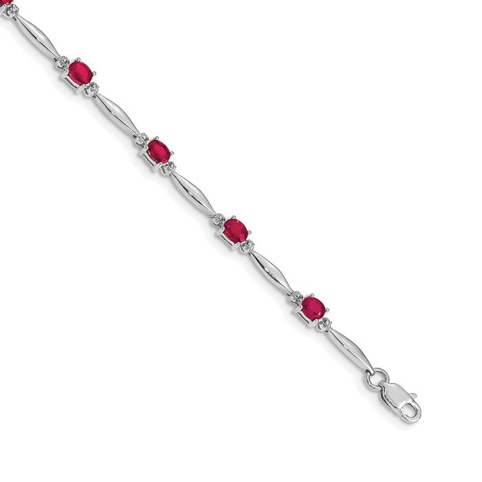 14K Solid White Gold Diamond Ruby Tennis Bracelet - Picture 7 of 12