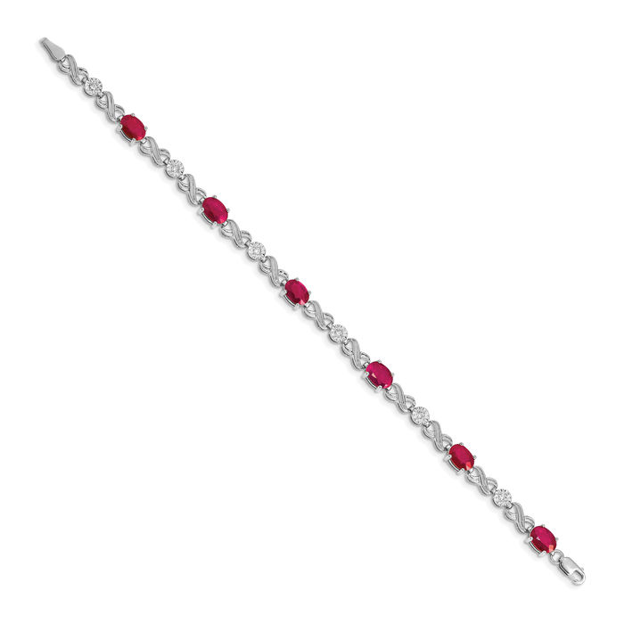 14K Solid White Gold Diamond Red Ruby Infinity Twisted Love Knot Symbol Chain Bracelet