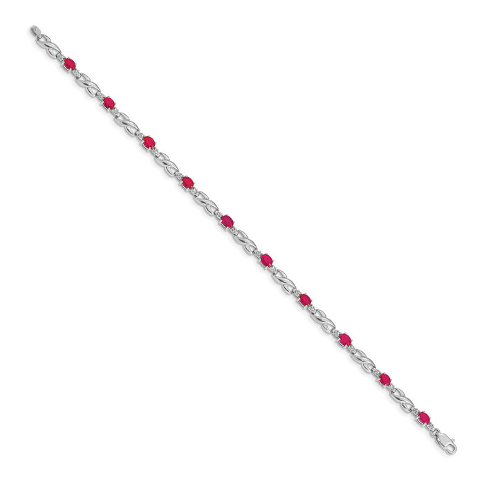 14K Solid White Gold Diamond Red Ruby Chain Gemstone Tennis Bracelet