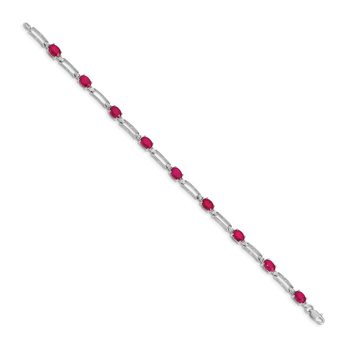 14K Solid White Gold Diamond Red Ruby Chain Gemstone Tennis Bracelet
