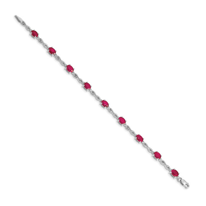 14K Solid White Gold Diamond Red Ruby Chain Gemstone Tennis Bracelet