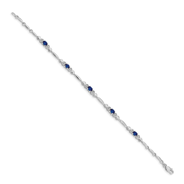 14K Solid White Gold Diamond Blue Sapphire Chain Gemstone Tennis Bracelet