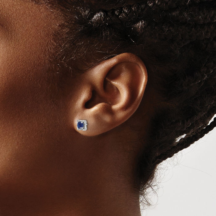 14K Solid White Gold Diamond Blue Sapphire Stud Earring Jackets for Studs September Birthstone Jewelry