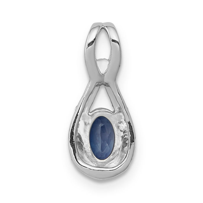 14K Solid White Gold Diamond Blue Sapphire Teardrop Halo Round Necklace Gemstone Pendant Charm