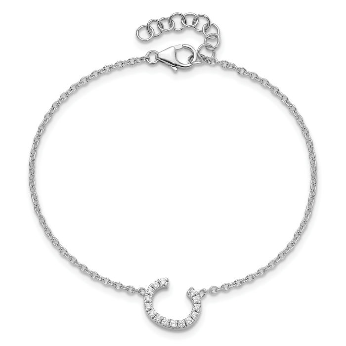 14K Solid White Gold Diamond Sideways Letter C Tennis Bracelet