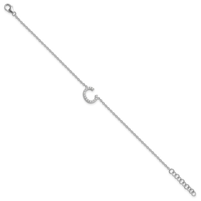 14K Solid White Gold Diamond Sideways Letter C Tennis Bracelet