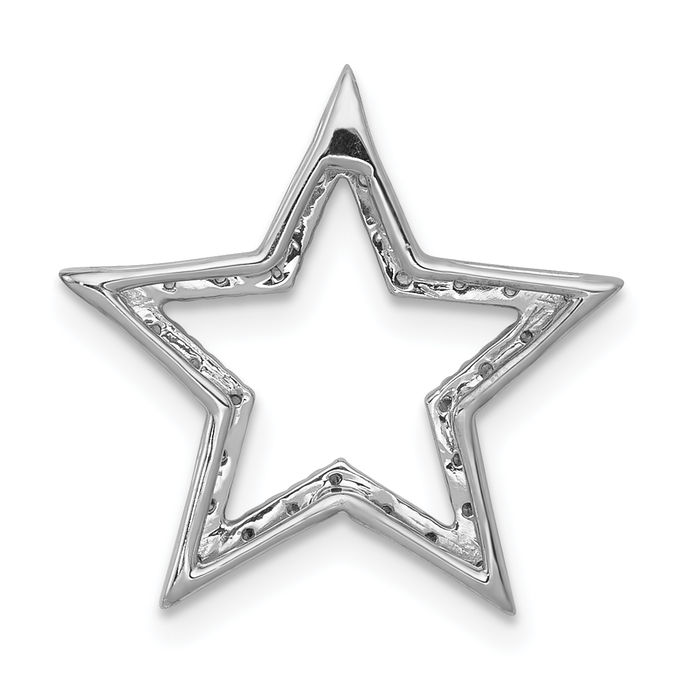 14K Solid White Gold Diamond Star Floating Chain Slide Pendant Necklace Charm