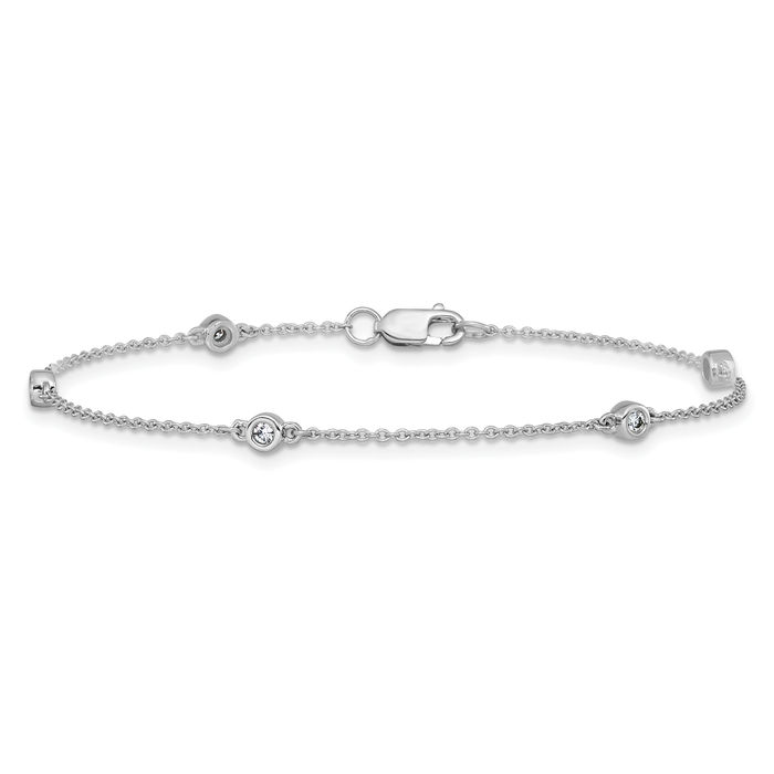 14K Solid White Gold Lab Diamond Nine Station Bracelet Anklet