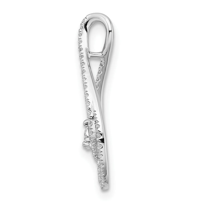 14K Solid White Gold Diamond Teardrop Floating Chain Slide Pendant Necklace Pear Charm