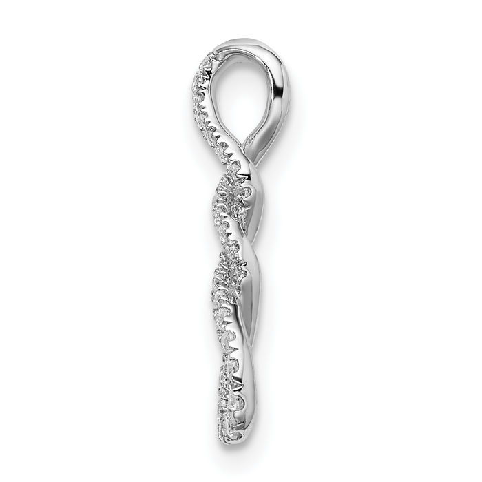 14K Solid White Gold Diamond Twisted Floating Chain Slide Pendant Necklace Charm