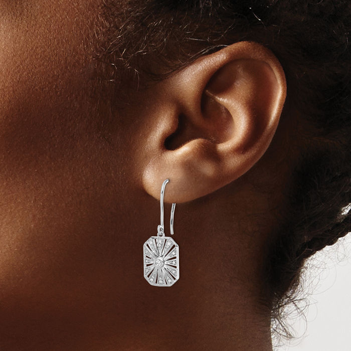 14K Solid White Gold Diamond Vintage Drop Dangle Earrings