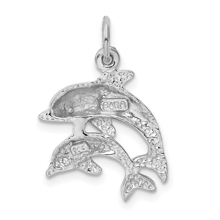 14K Solid White Gold Sea Dolphin Necklace Ocean Fish Pendant Summer Beach Nautical Charm