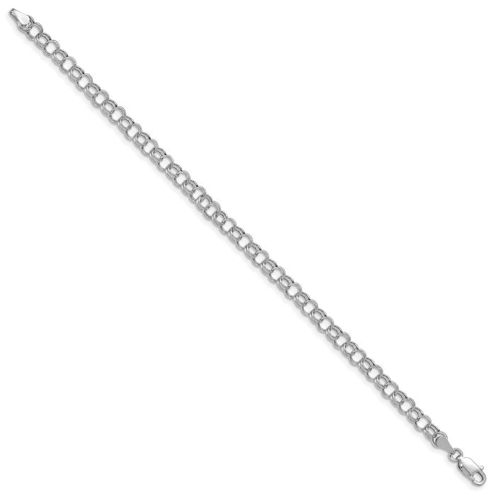 14K Solid White Gold Double Link Chain Charm Bracelet