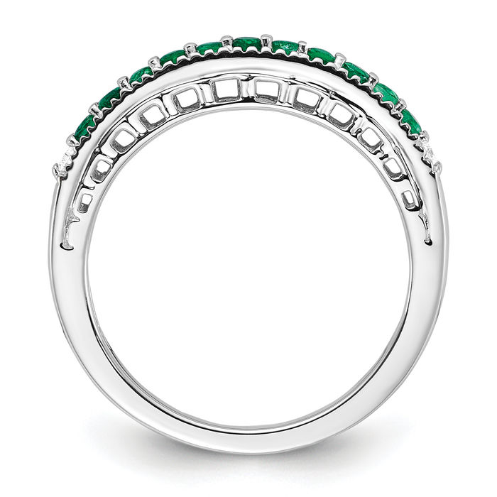 14K Solid White Gold Emerald Diamond Ring - Picture 11 of 44
