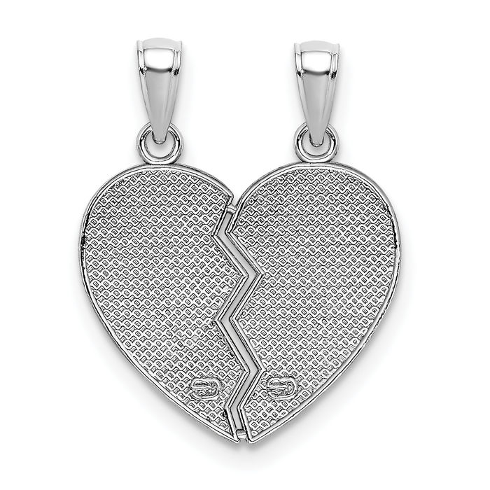 14K Solid White Gold Big Little Sister Break Apart Heart Necklace Love Pendant Charm
