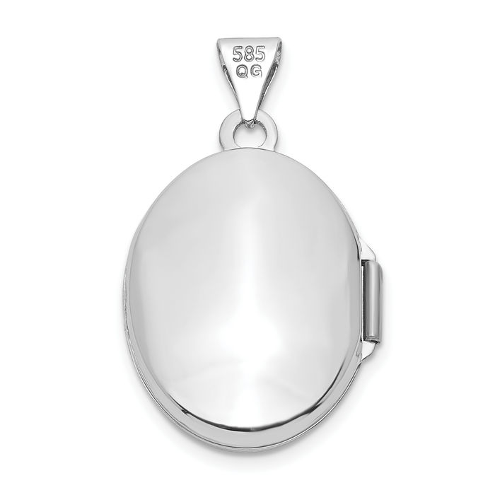 14K Solid White Gold Oval Personalized Photo Locket Necklace Picture Pendant Charm