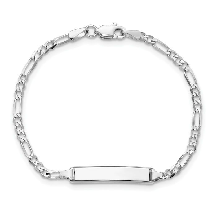 14K Solid White Gold Figaro Link ID Bracelet - Picture 8 of 22
