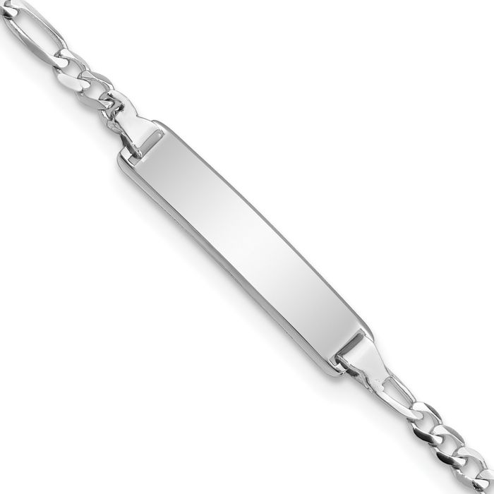 14K Solid White Gold Figaro Link ID Bracelet - Picture 9 of 22