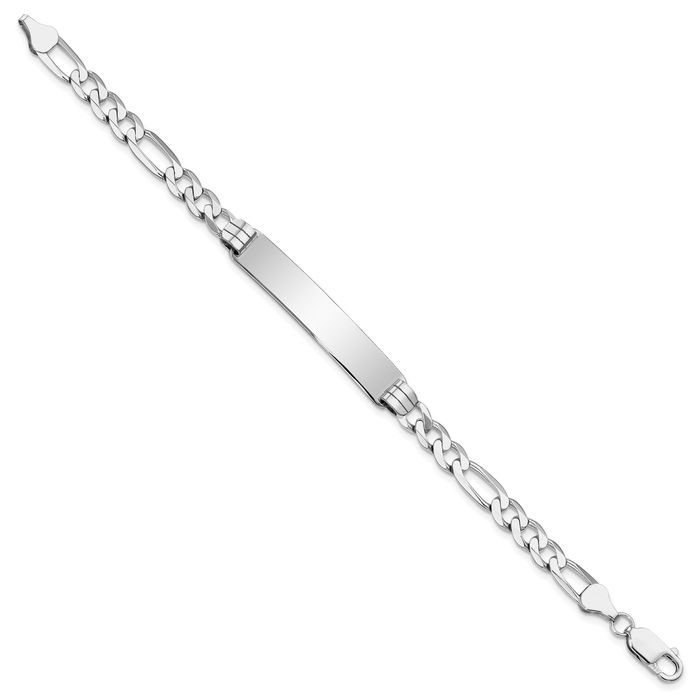 14K Solid White Gold Figaro Link Name Bar Identification ID Bracelet