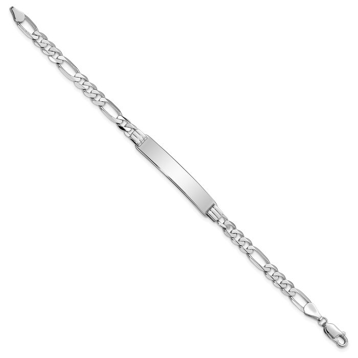 14K Solid White Gold Figaro Link Name Bar Identification ID Bracelet