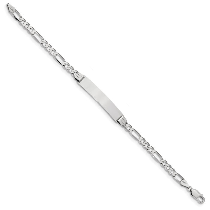 14K Solid White Gold Figaro Link Name Bar Identification ID Bracelet