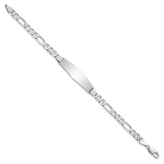 14K Solid White Gold Figaro Link Soft Name Bar Identification ID Bracelet