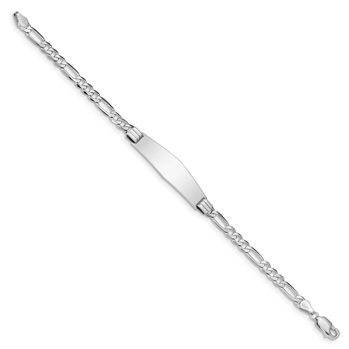 14K Solid White Gold Figaro Link Soft Name Bar Identification ID Bracelet