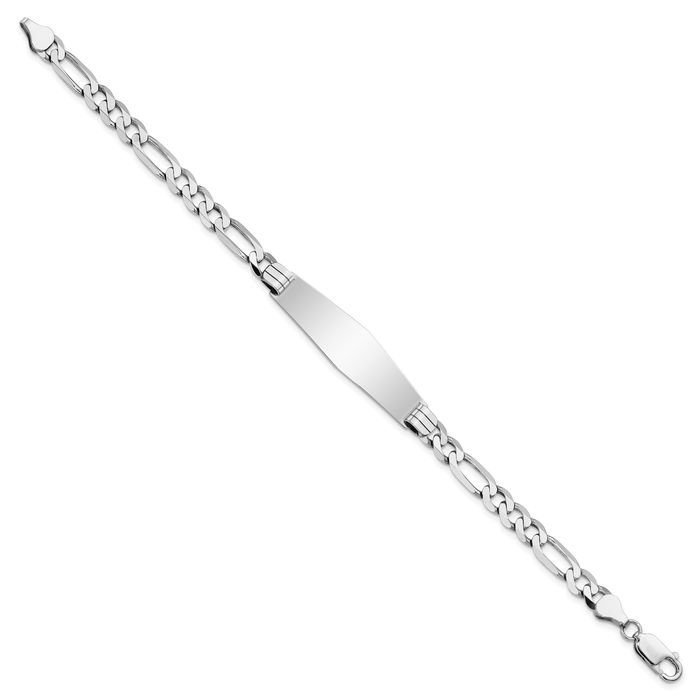 14K Solid White Gold Figaro Link Soft Name Bar Identification ID Bracelet